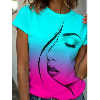 Женская летняя модная футболка Y2K, Элегантные футболки с абстрактным принтом, Классические футболки с коротким рукавом и круглым вырезом, Обычные футболки с круглым вырезом