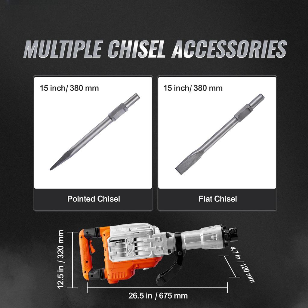 SucceBuy Отбойный молоток 1500 Вт/2200 Вт/3500 Вт Отбойный молоток Бетонолом Сверхмощный Электрический отбойный молоток 2/4 шт. Зубило