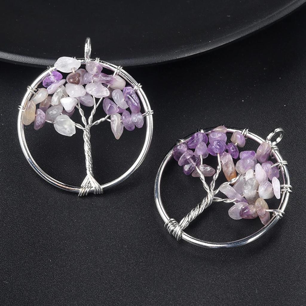 1 шт., кулон «Древо жизни», натуральный камень, обмотка, гравийный кулон для изготовления ювелирных изделий, ожерелье, аксессуар «сделай сам», размер 30x30 мм