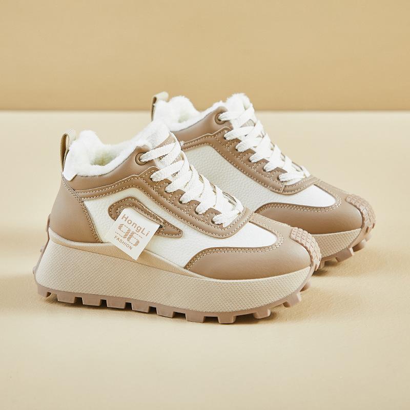 Зимние теплые сноубутсы для женщин, нескользящие кроссовки на массивной платформе с подкладкой из искусственного меха, шнуровка, теннисные туфли для ходьбы, женские удобные короткие ботильоны