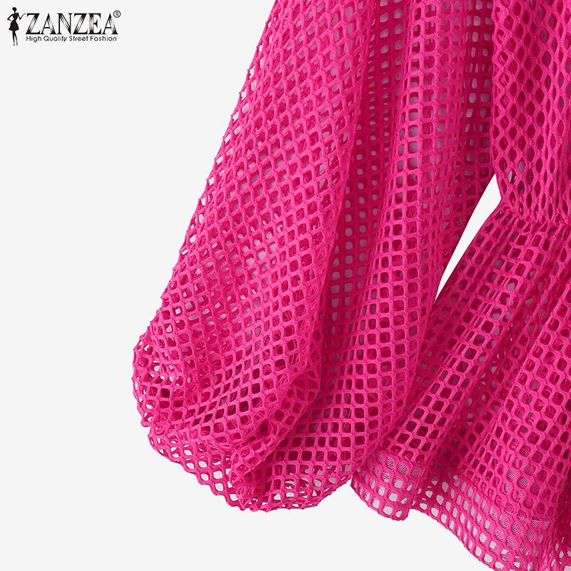 ZANZEA Женские элегантные блузки с открытыми плечами и длинным рукавом с открытой талией