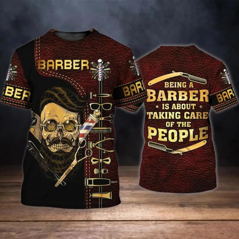 Модная новая мужская футболка парикмахера с индивидуальным дизайном, уличный элемент, круглый вырез, большой размер, удобный топ с коротким рукавом