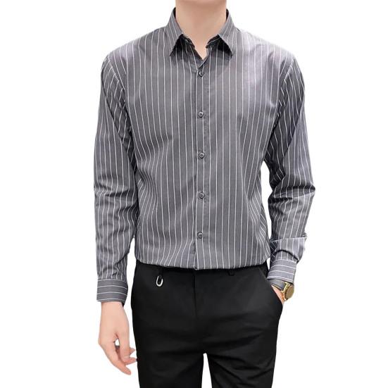 Рубашка мужская Yousheng, однобортная, с полосатым принтом, отложным воротником и длинными рукавами, официальная, в деловом стиле, офисная, средней длины, топ для свиданий