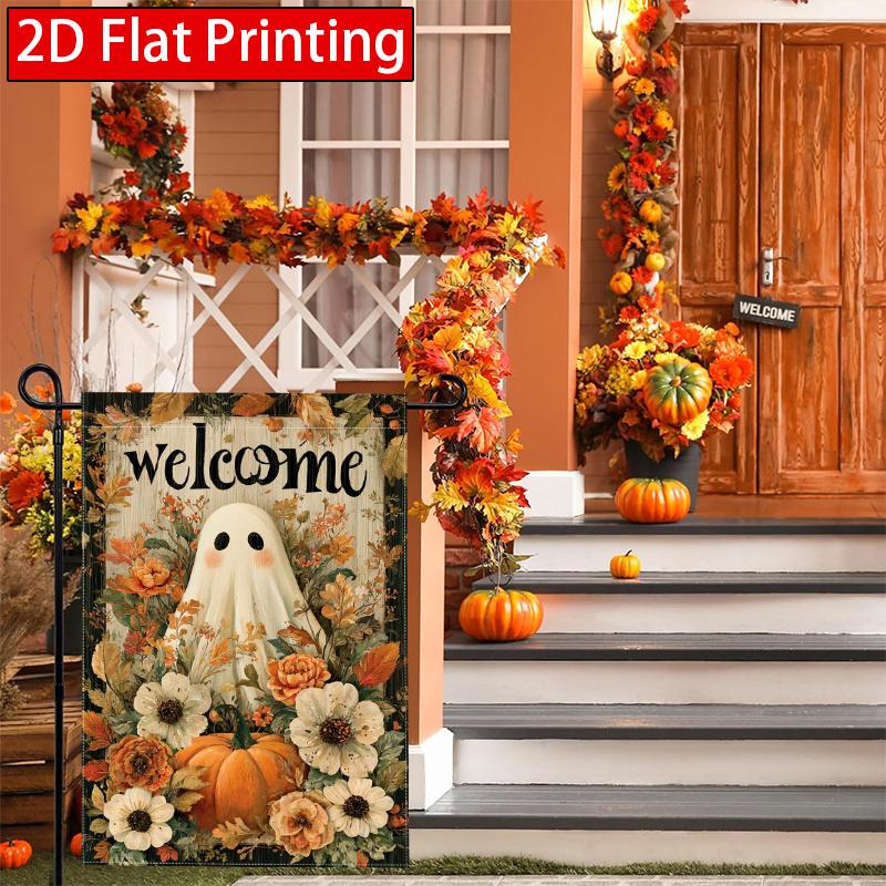 2D Flat, 2D Flat Halloween Pumpkin Garden Flag_2 (1)- Outdoor Garden Flag Double-sided Home Decoration Courtyard Decoration Outdoor Decoration Lawn De