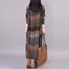 Весеннее женское платье миди из хлопка и льна в полоску пэчворк с круглым вырезом и длинными рукавами, 2025