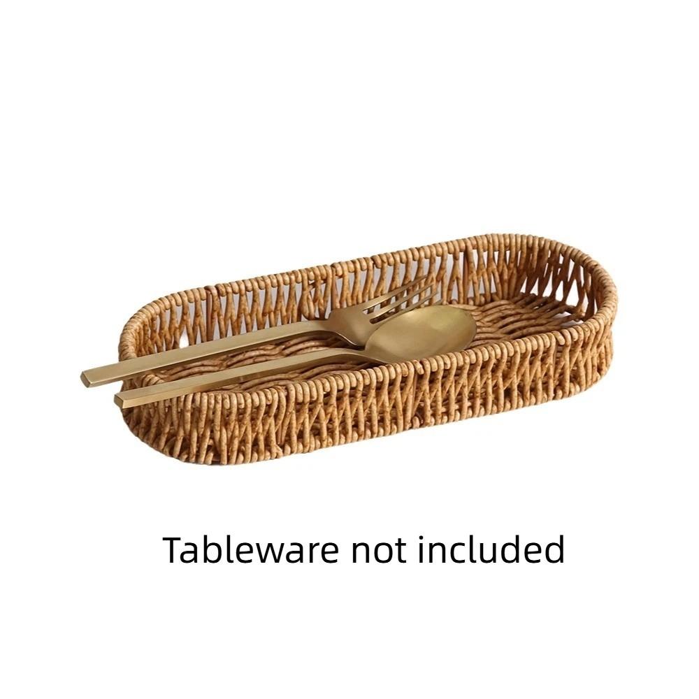Oval Shape Tableware Storage Basket Retro Plastic Faux Wicker Tray Decorative Minimalist Desk Shelf Baskets Dining Room