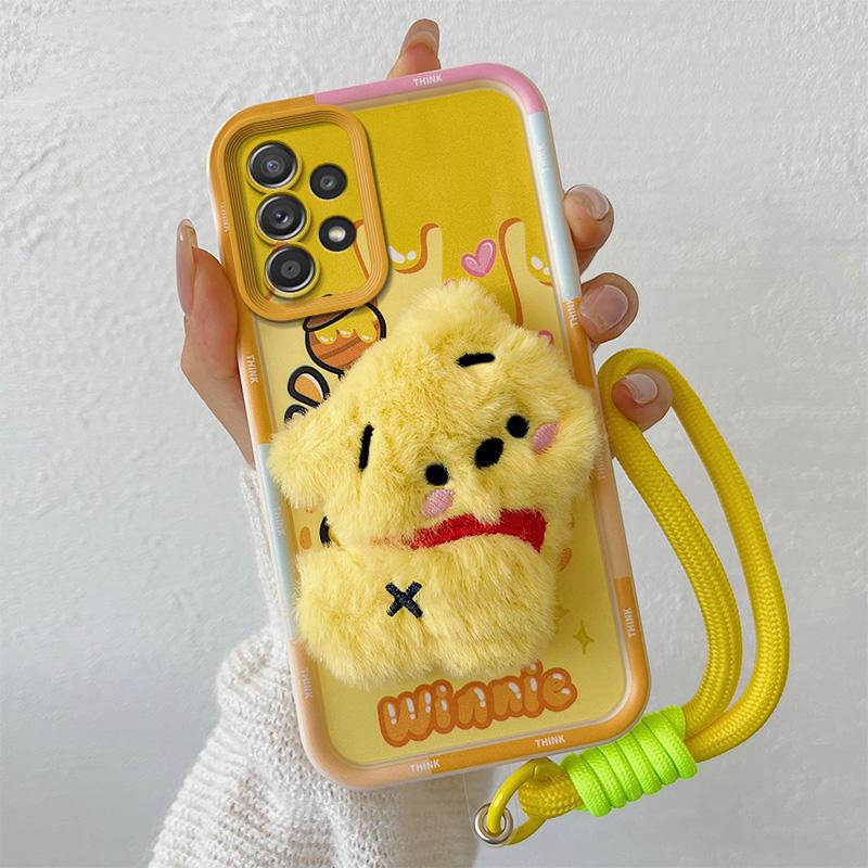 KEYSION Cute 3D Cartoon Plush Case for Samsung A53 5G A23 with Lanyard Silicone Shockproof Phone Cover for Galaxy A13 4G A53 5G