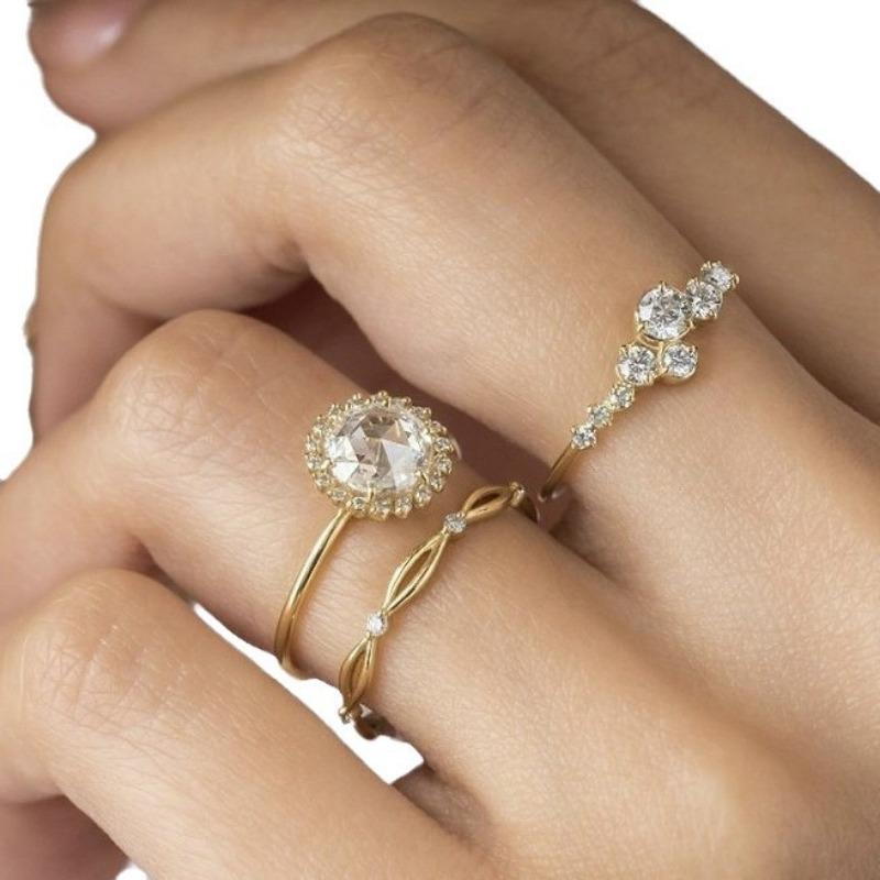 Кольцо с цирконием, комплект аксессуаров, золото, бриллиант, яркое женское кольцо-хвост