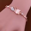 Lovely Cat Pendant Women Ladies Opal Rhinestone Bangle Bracelet Chain Jewelry