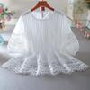 Chic Foreign Style OL Hollow Lace Ruffle Slimming A-line Shirt Top
