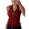 2024 Spring/Summer Women's Solid Color Ribbed Zip-Up Vest, Casual Fashion T-Shirt