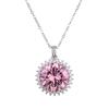 Huitan Aesthetic Round Pink Cubic Zirconia Necklace for Women Temperament Sweet Bride Wedding Engagement Jewelry Birthday Gift