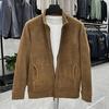 Куртка мужская из овчины Yousheng Fuzzy Sherpa с длинным рукавом, застегивающаяся на молнию спереди, повседневная куртка, зимнее флисовое теплое пальто для занятий спортом на открытом воздухе, повседневная одежда