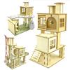 Hamster Hideout Wooden House Small Animal Multi-Storey Villa Climbing Decorative Toys