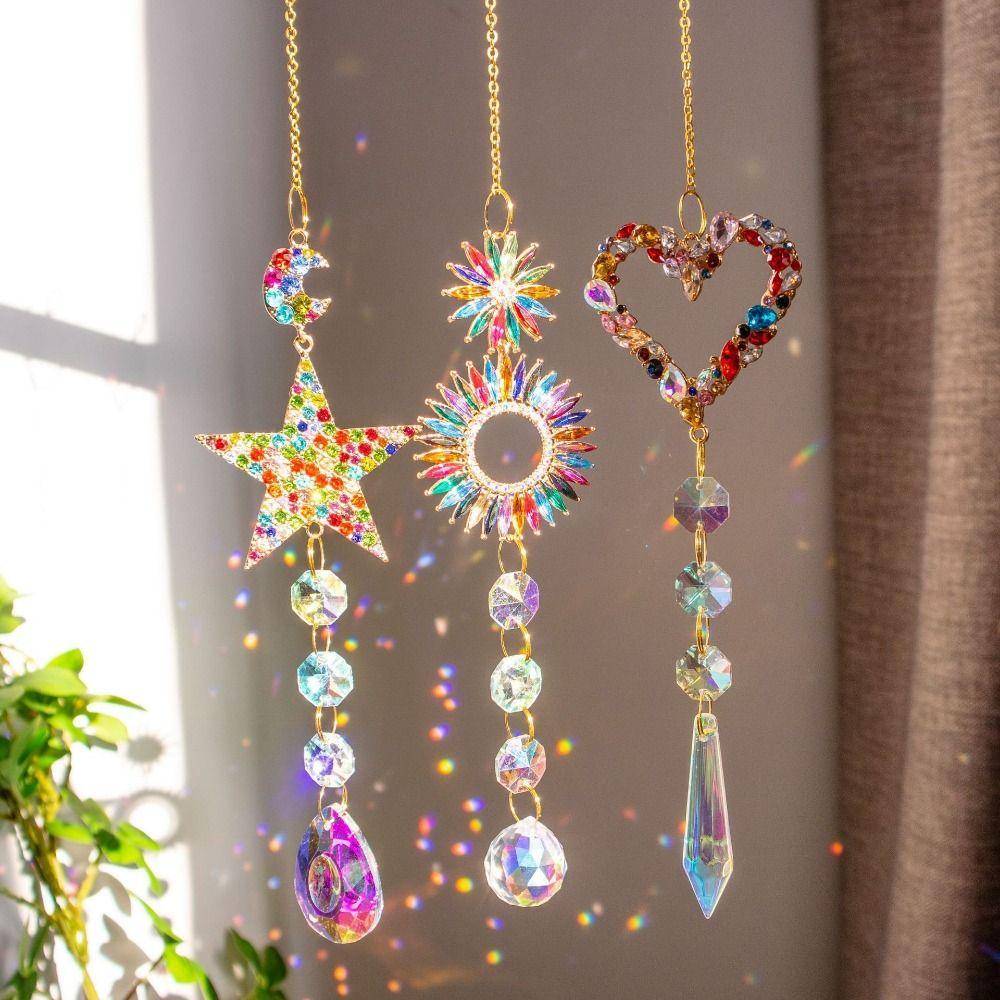 DIY Gardening Sun Catcher Shiny Crystal Wind Chime Colorful Hanging Catcher Ornaments Window