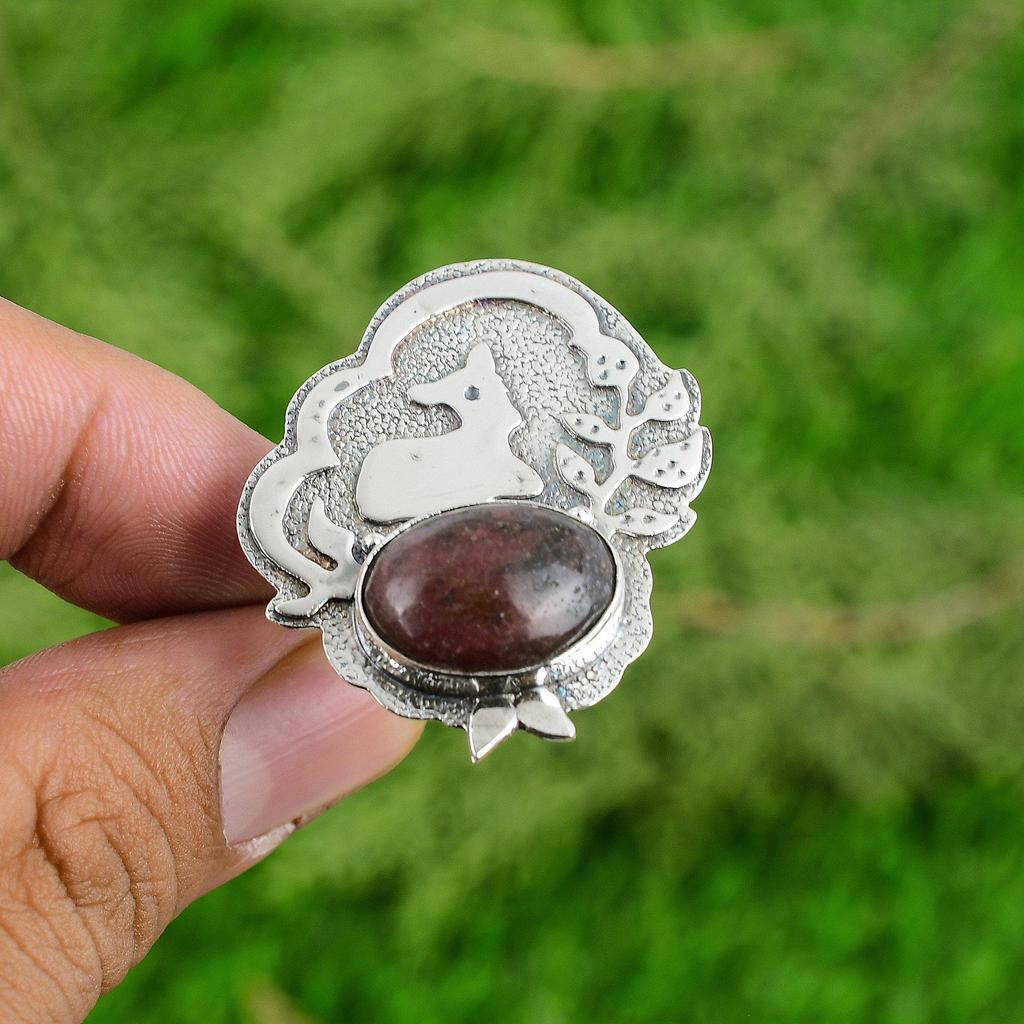 Mothers day Deal Rhodonite Gemstone Stackable Ring Jewelry 925 Sterling Silver