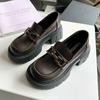 Французские туфли с круглым носком, на толстом каблуке и платформе, британские одинарные туфли женские, весна 2025, новая универсальная черная ретро лоферы, маленькие кожаные туфли