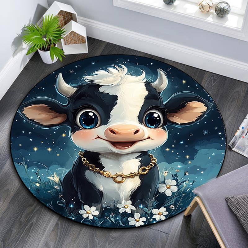 Cute Cow Round Area Rug,Carpet Rug for Living Room Bedroom Sofa Playroom Decor,Non-slip Floor Mat