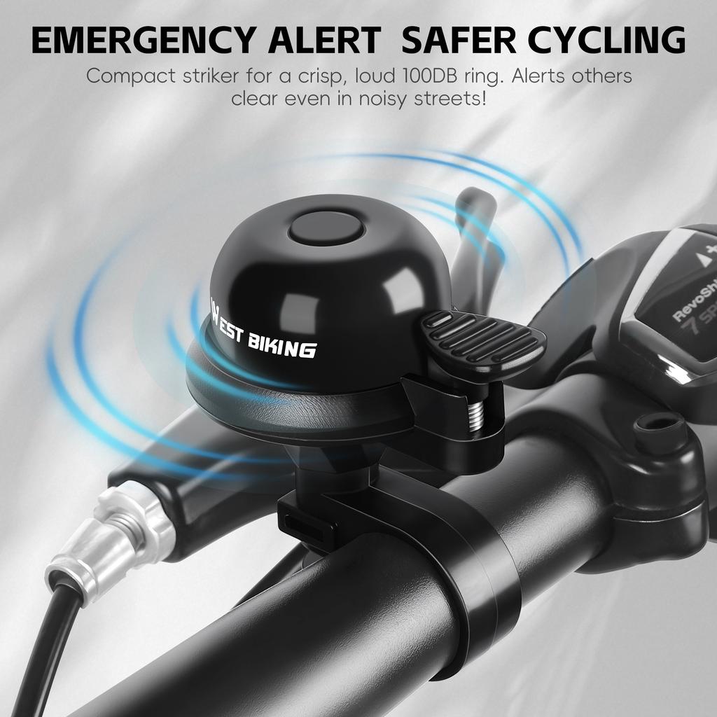 WEST BIKING Aluminum Alloy Bicycle Bell for Road Mountain Bike Horn Waterproof Safety Warning Alarm