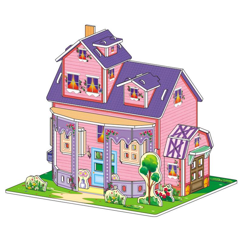 Cartoon Three-Dimensional Puzzle Children's Handmade DIY Toys Paper Card Villa Building Model Desktop Decoration