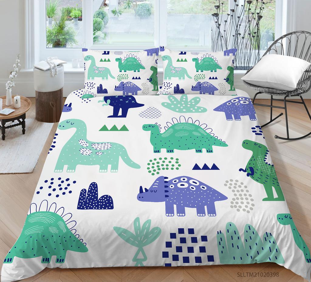 Постельное белье с принтом свирепого зверя и динозавра, пододеяльник и наволочка, полноразмерный цветной мультяшный рисунок динозавра, удобное и роскошное украшение для дома
