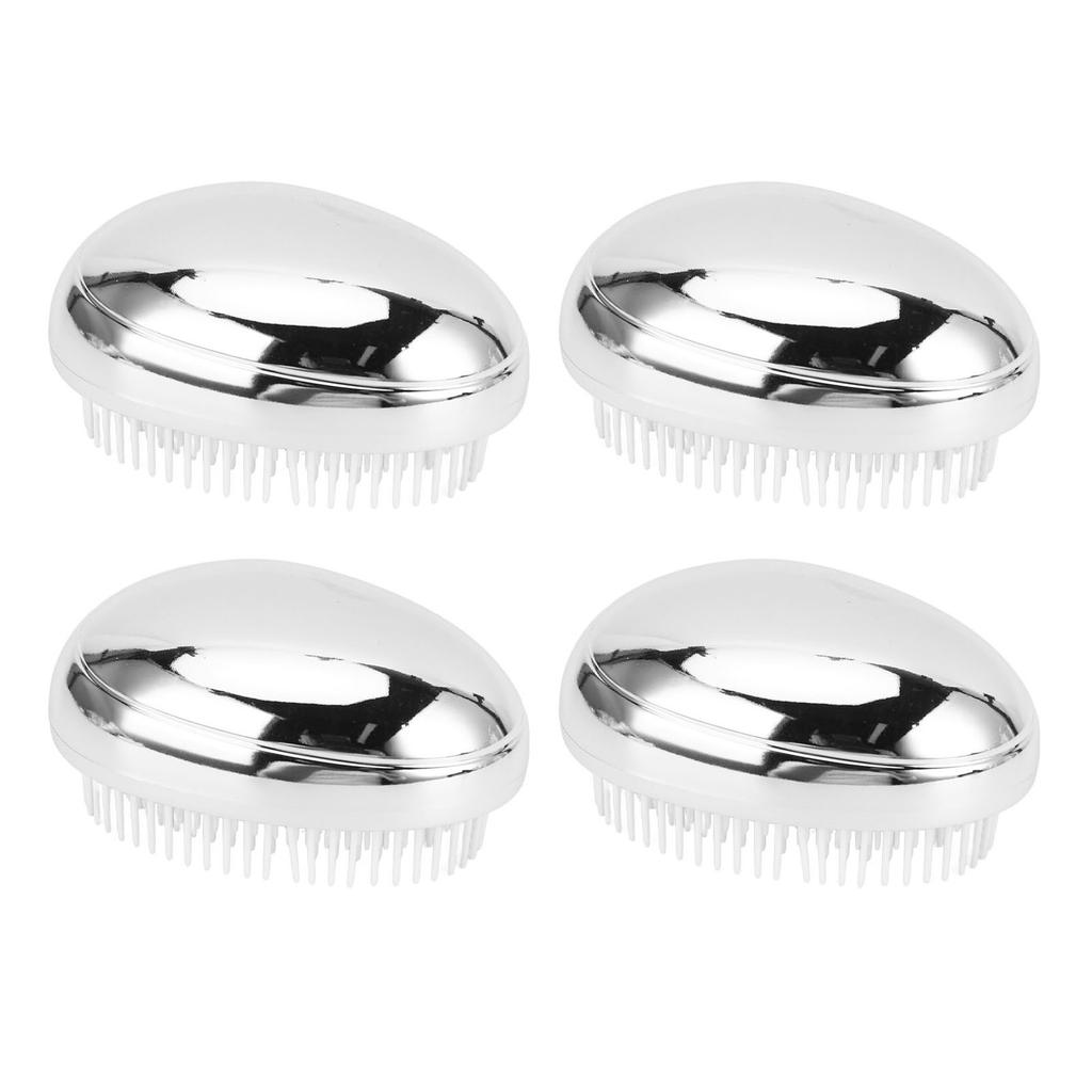 4pcs Silver Plating Egg Shape Hair Brush Gentle Detangling Brush Portable Hair Comb for All Hair Typ