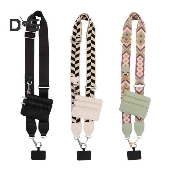 Mobile Phone Strap with Zippered Pouch Mini Card Holder Crossbody Adjustable Length Clip And Go Cellphone Hanging Strap