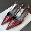 Fashion 2025 New Footwear Wine Red Women Pumps Heels Shoes Female Buckle Strap Fashion Pointed Toe Ladies Medium Heels Shoes Big Size