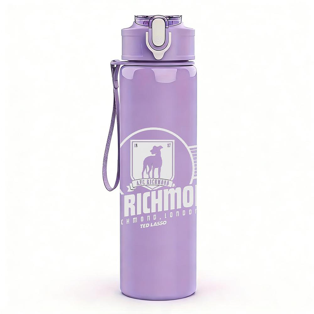 1PC Faint band vertical text sketch print 750ml colorful plastic sports water bottle leakproof pop up lid with straw for outdoor work home use