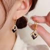 Fashion Hollow Out Rhombus Drop Earrings for Women Party Metal Black Enamel Oil Crystal Geometry Dangle Earrings Jewelry Gift