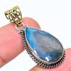 Natural Labradorite Gemstone 925 Sterling Silver Two Tone Pendant 1.65" z5O55