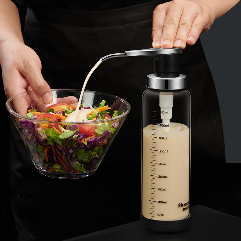 Бутылка для устричного соуса из высокоборосиликатного стекла со шкалой, вакуумный насос-экструдер, кухонная бутылка для кетчупа и соуса с инструментом для прессования