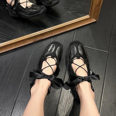 Балетки Sle с квадратным носком Мэри Джейн Oes Женские с увеличенной высотой Сладкая сестра Лента-узел Повседневные