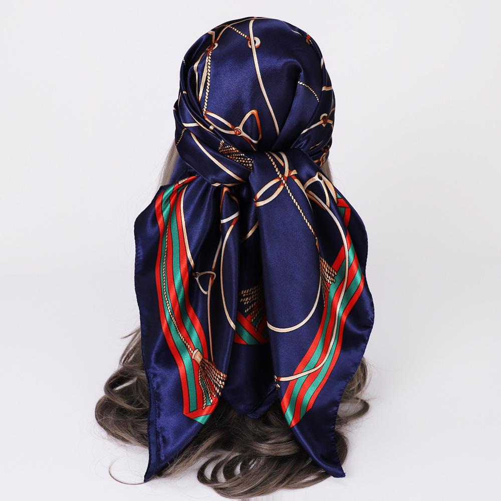 Весенне-летний новый сто-цепной шарф 90*90, большой квадратный шарф, шелковый шарф, женский классический шарф с принтом в стиле ретро, ​​платок на голову