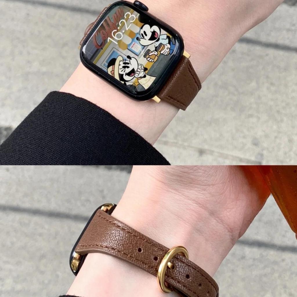 Маленькая подкова Пряжка Тонкий кожаный ремешок для ApppleWatchS10 Apple Watch iwatch89SE