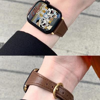 Маленькая подкова Пряжка Тонкий кожаный ремешок для ApppleWatchS10 Apple Watch iwatch89SE