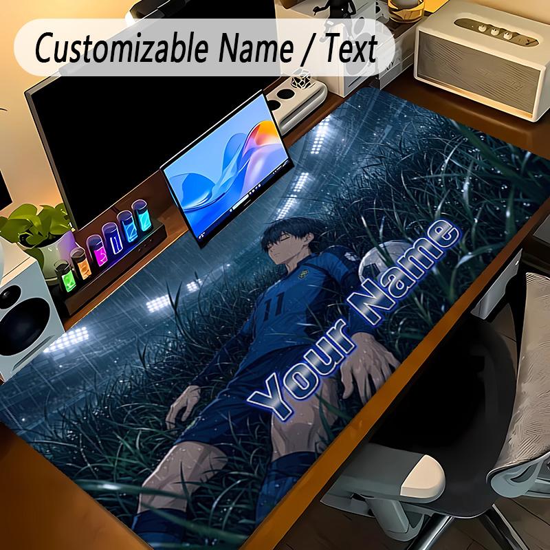 Large Mouse PadBlue Lock Custom Name Text Personalized Desk Mat Non Slip Gaming Pad