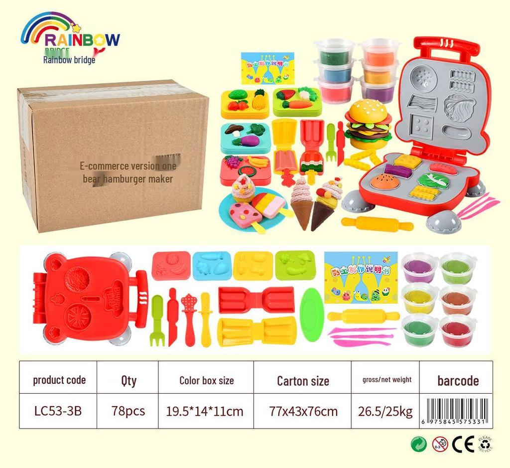 Wheat Clay Burger & Ice Cream Maker DIY Play-Doh Toy Set for Kids Ages 6+