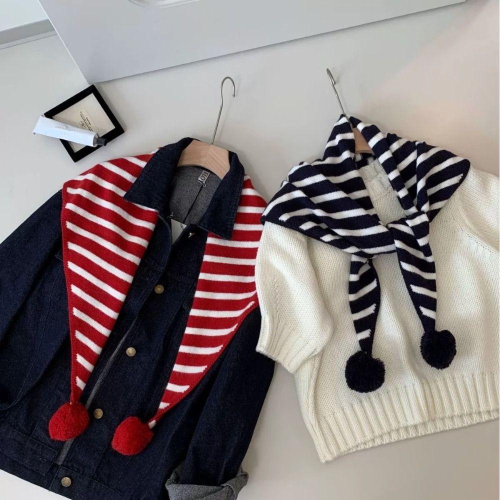 Long Triangular Knitted Shawl Thicken Stripe Scarf Simple Winter Cashmere Scarves Women/Men