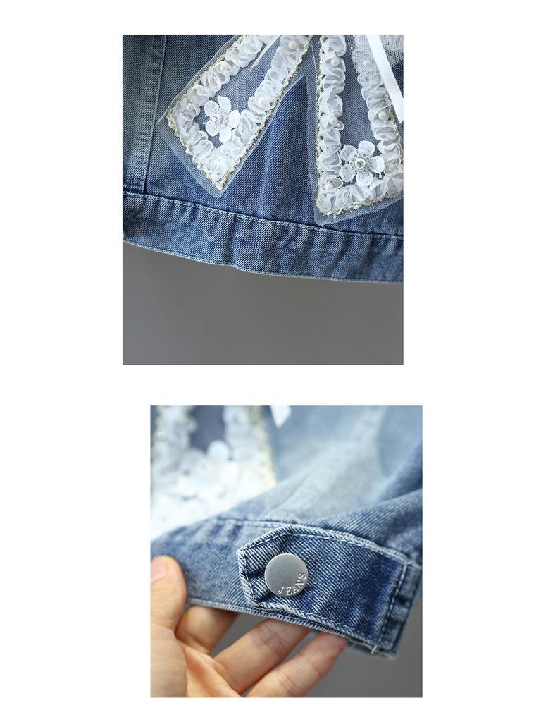 Джинсовая куртка с бантом для девочек на весну/осень – Модный корейский стиль для детей