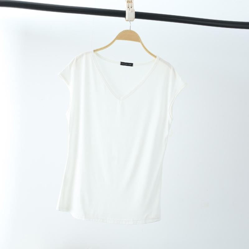 Solid V Neck Basic Tshirt Women Summer Modal Loose Tee Tops Casual Undershirt M To 2XL