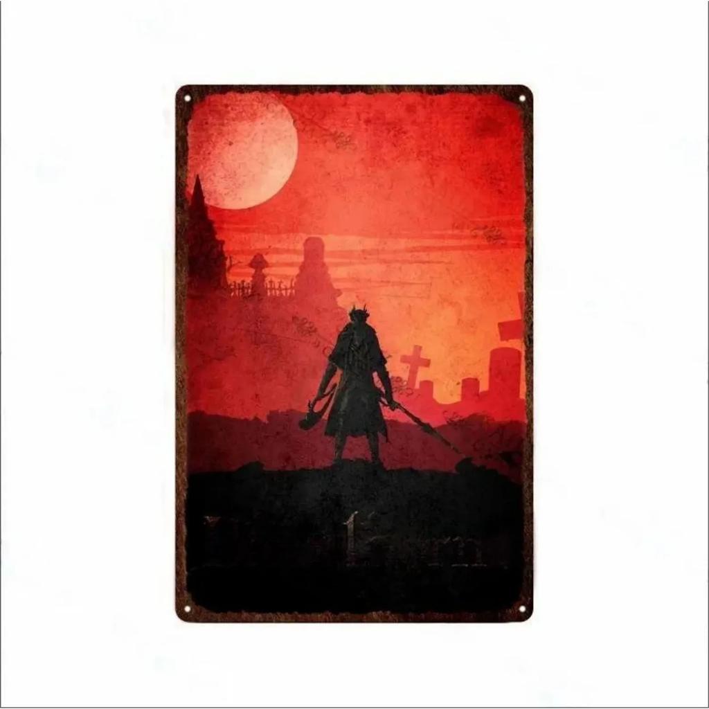 Металлическая табличка Жестяные знаки Bloodborne Настенное украшение Винтажные художественные постеры Жестяная картина для мужской пещеры Дома Кафе Игровой комнаты Клуба Бара