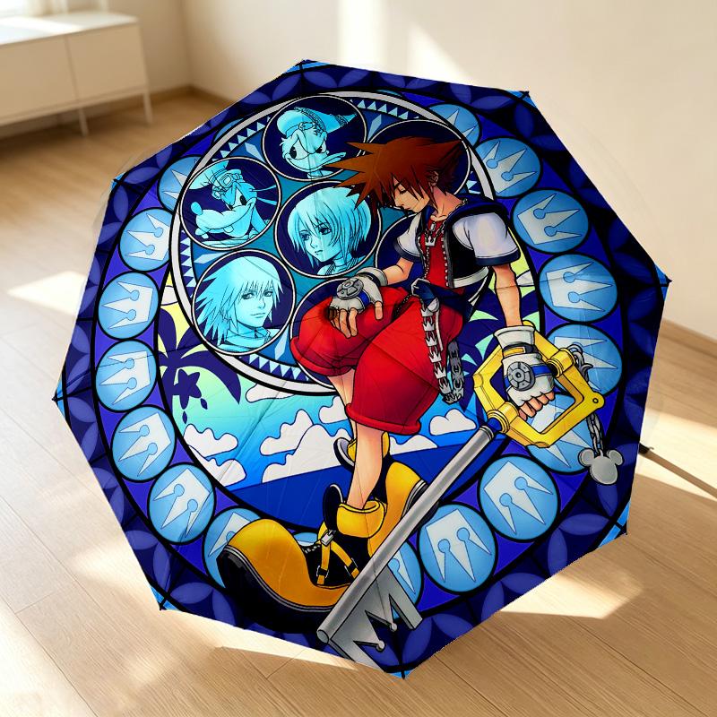 Keyblade Adventure 8 Ribs 3Fold Black Glue Uv Protection Umbrella Sun Protection Rainproof Compact Folding Umbrella For Travel Daily Use C923164
