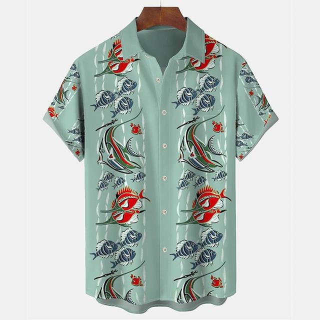 Новые мужские рубашки с 3D принтом животных, модная уличная рубашка на пуговицах с короткими рукавами и лацканами для мужчин, блузка с гавайской акулой, футболка