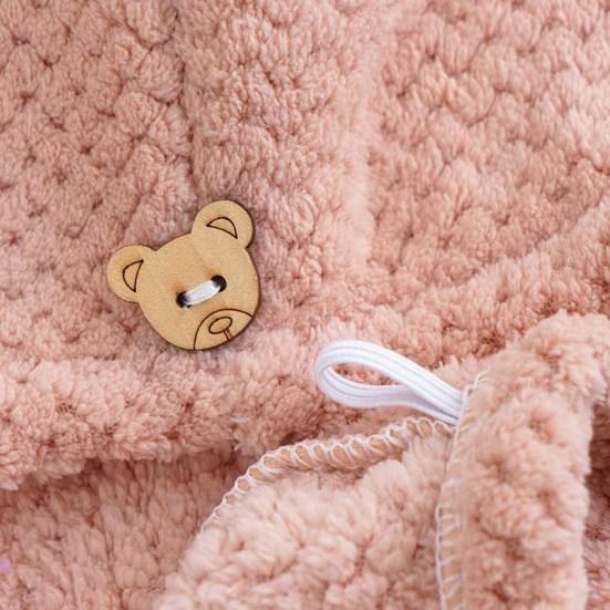 Полотенце для сушки волос Yousheng, супер впитывающее, быстросохнущее, коралловое флисовое, с мультяшным медведем, на пуговицах, женское, вьющиеся, длинные, густые, влажные волосы, полотенце для волос из микрофибры, шапка