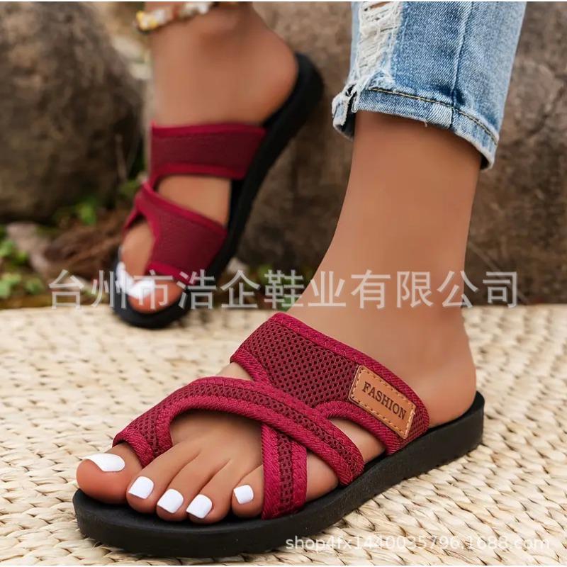 Write summer new breathable mesh fish mouth slippers non-slip beach women's slippers