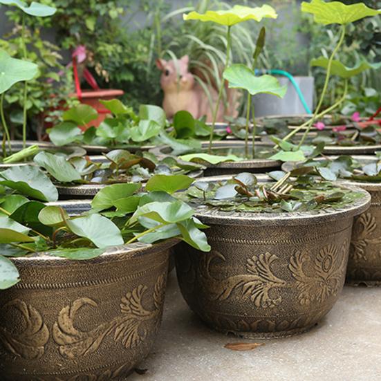 Большой цветочный горшок Утолщенный горшок для растений с дренажным отверстием Ретро смола Лотос Кашпо для комнатных и уличных растений Домашнее садоводство