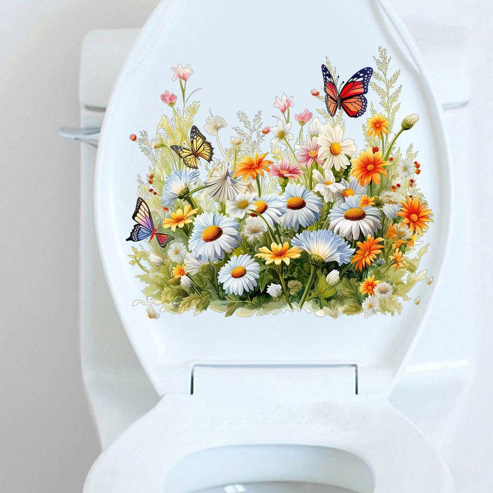 Easy To Paste Butterfly Flower Removable Stickers Mildew-proof Toilet Lid Decals Wall