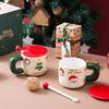 Christmas Creative Ceramic Mug Big Handle Cute Lid Spoon Coffee Mug Gift Box Gift Water Mug