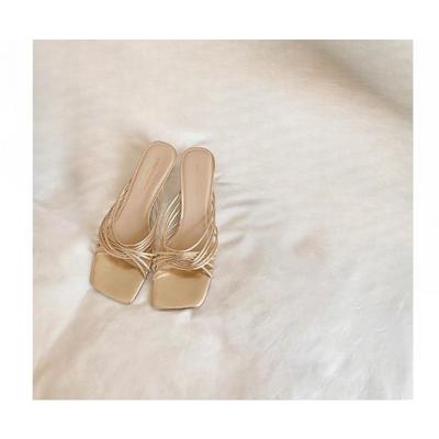 Туфли с квадратным носком, Туфли-шлепанцы на высоком каблуке, Женские шлепанцы с перекрестными ремешками